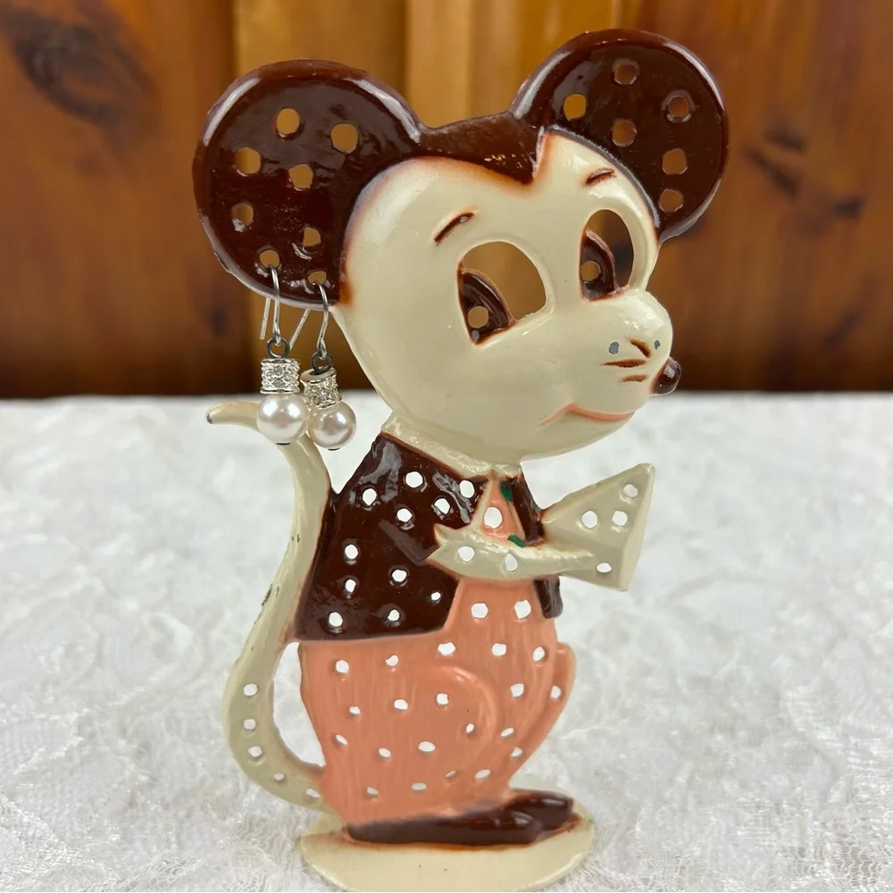 Vintage Torino Mouse Earring Holder Stand with Complimentary Earrings - RARE